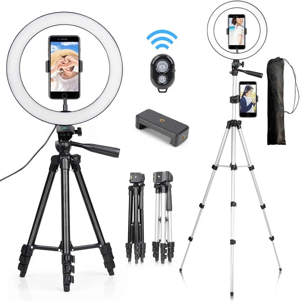 10\'\' LED Selfie Ring Light with Lightweight Lighting Stand MobileTripod Photography Lighting for Makeup Youtube Phone Holder