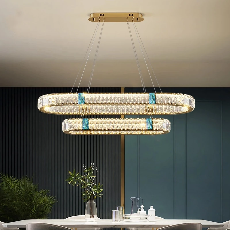 New Light Luxury Shell Crystal Chandelier Luxury High-Grade Oval LED Bar Restaurant Lighting