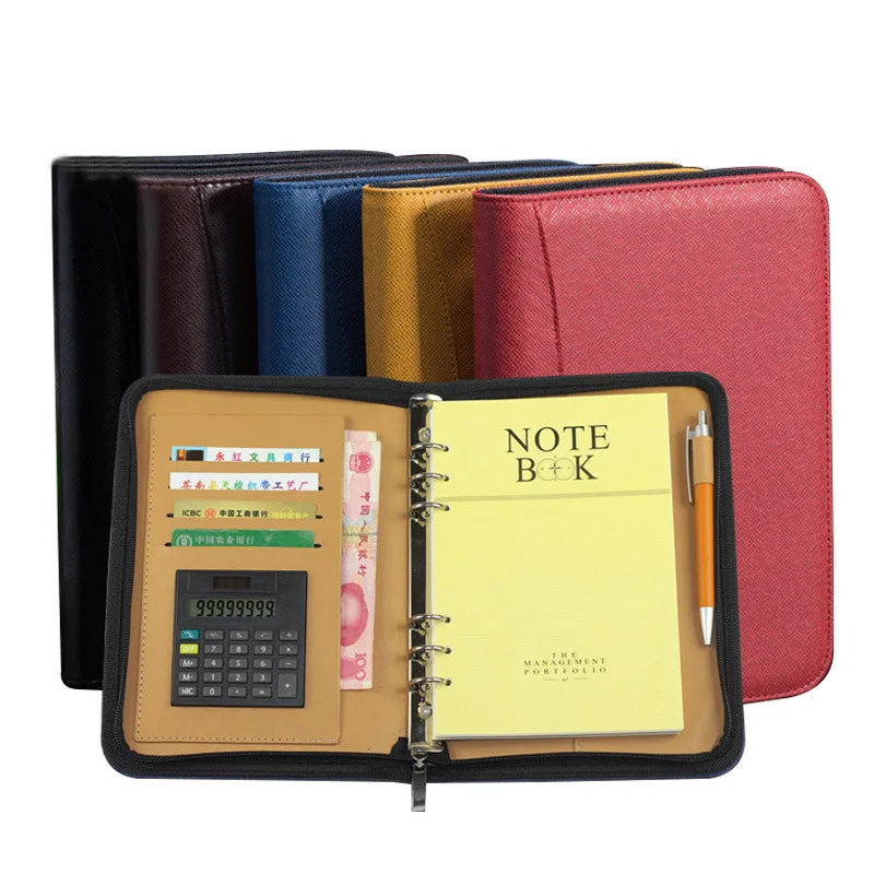 A6/A5/B5 Diary Notebook and Journal with Calculator Binder Spiral Note Book Business Manager Folder Padfolio Zipper Bag Handbook