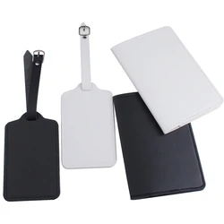 4PCS/Set Solid Color Blank Passport Cover Luggage Tag PU Leather Passport Holder Case Label Tag  For Travel Accessories