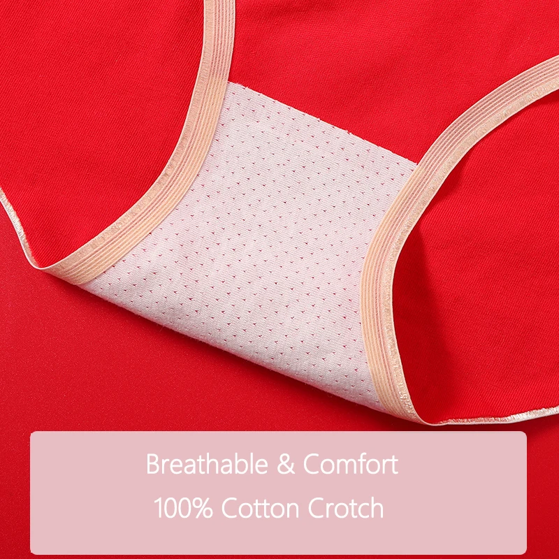 Conjunto de bragas de algodón para mujer, ropa interior suave de color rojo de la suerte, transpirable, sin costuras, nuevo estilo, 4 unids/set