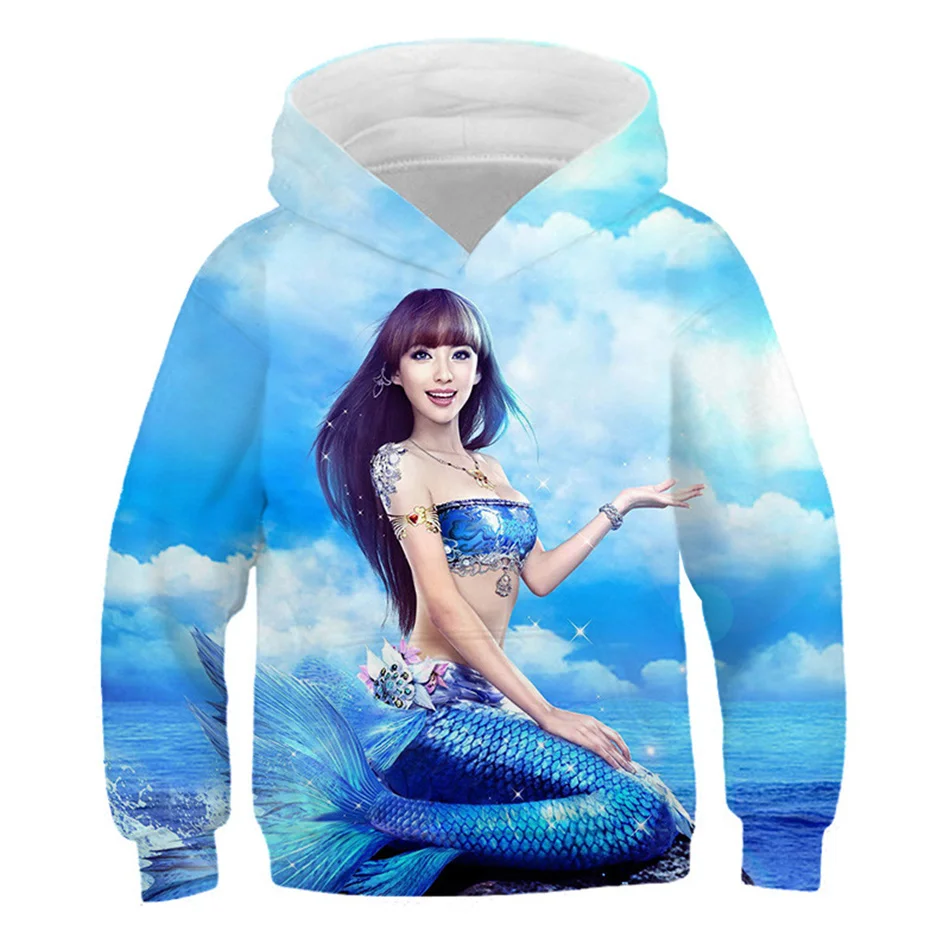 

Children Anime 3D Hoodies Mermaid Printed Girl Birthday Party Gift Clothes Hooded Sweatshirt For Teen 4-13Y Kids Casual Pullover