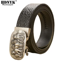 New 5 Wolf Genuine Cow split Leather Men's Belt Crocodile Pattern Cowhide Strap For Male Automatic Buckle Belts for Me