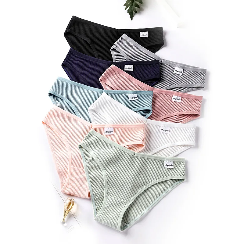 Sexy cotton underwear female Japanese mid-waist girl student threaded cotton briefs ladies seamless hip-lifting panties