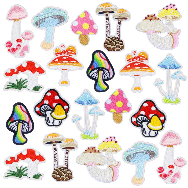 

1PC Flower Embroidered Cartoon Small Mushroom Patch DIY Fabric Plant Stickers Sew on Fashion Cute Kids Suit Clothes Hole Patches