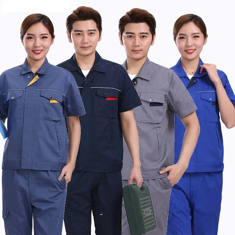 

100% Cotton Summer Work Clothing Men Women Breathable Uniforms Factory Auto Electric Workshop Service Repair Engineer Coverall4x