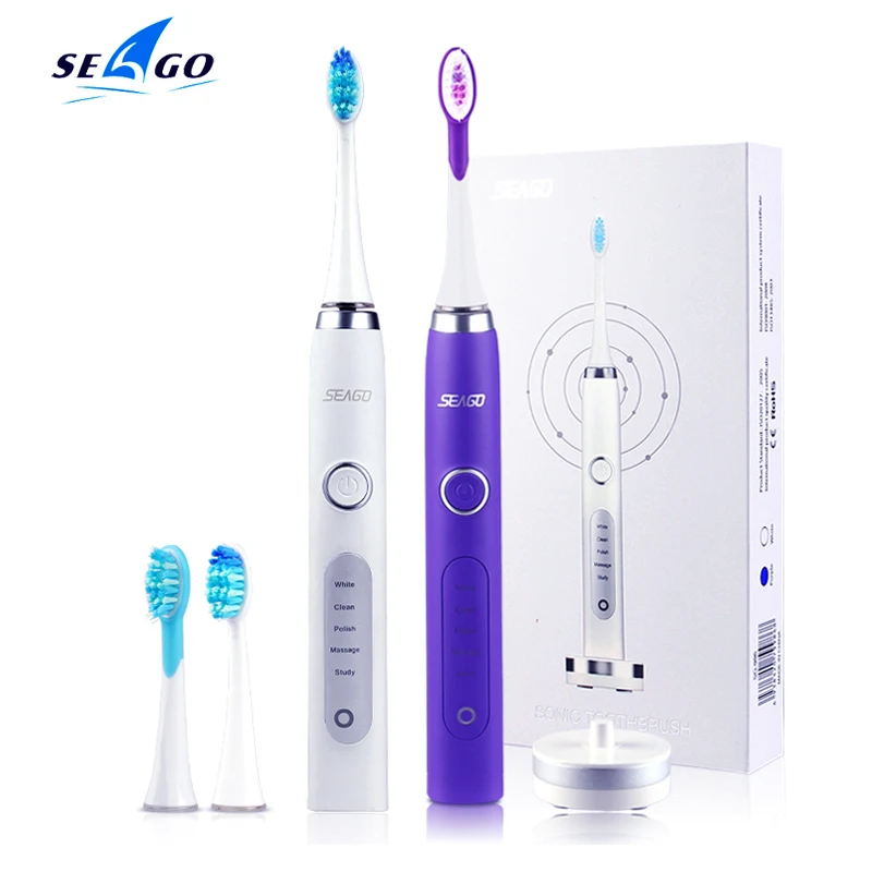 Seago Electric Tooth brush Sonic SG-986 for Adults Deep Clean IPX7 Waterproof Silent With 3 Replacement Brush Heads Dental Care