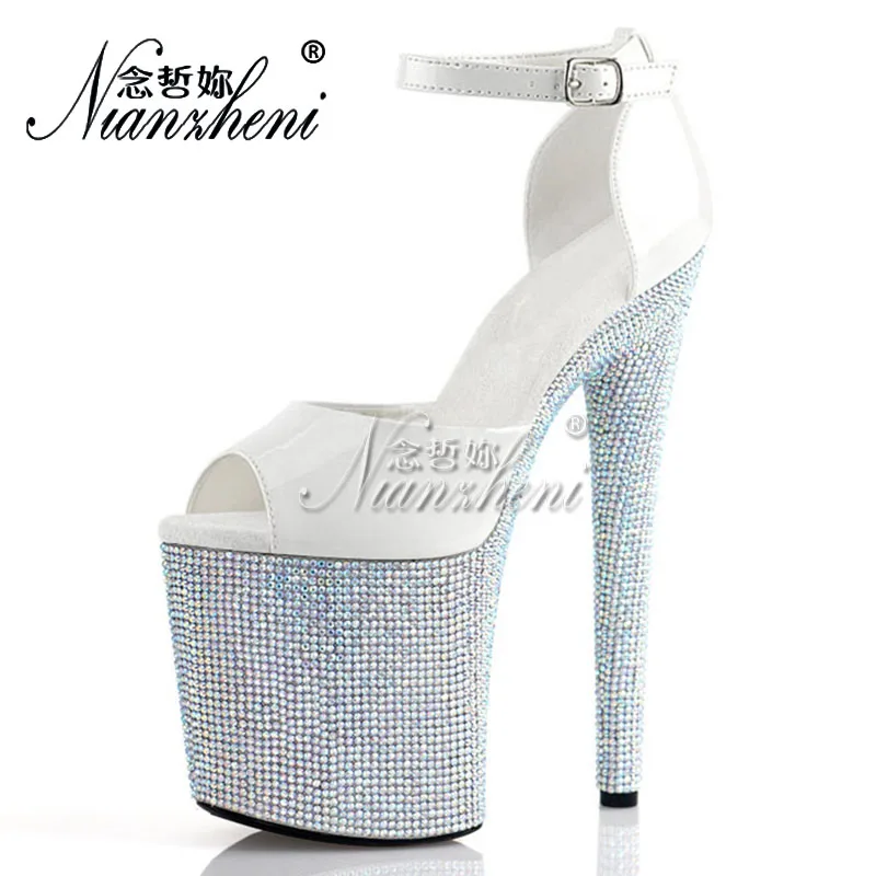 20cm Rhinestone Gladiator Stage Nightclub Gothic Peep Toe Full Dress Catwalk Strip Pole Dance Gothic Platform Elegant Big Size