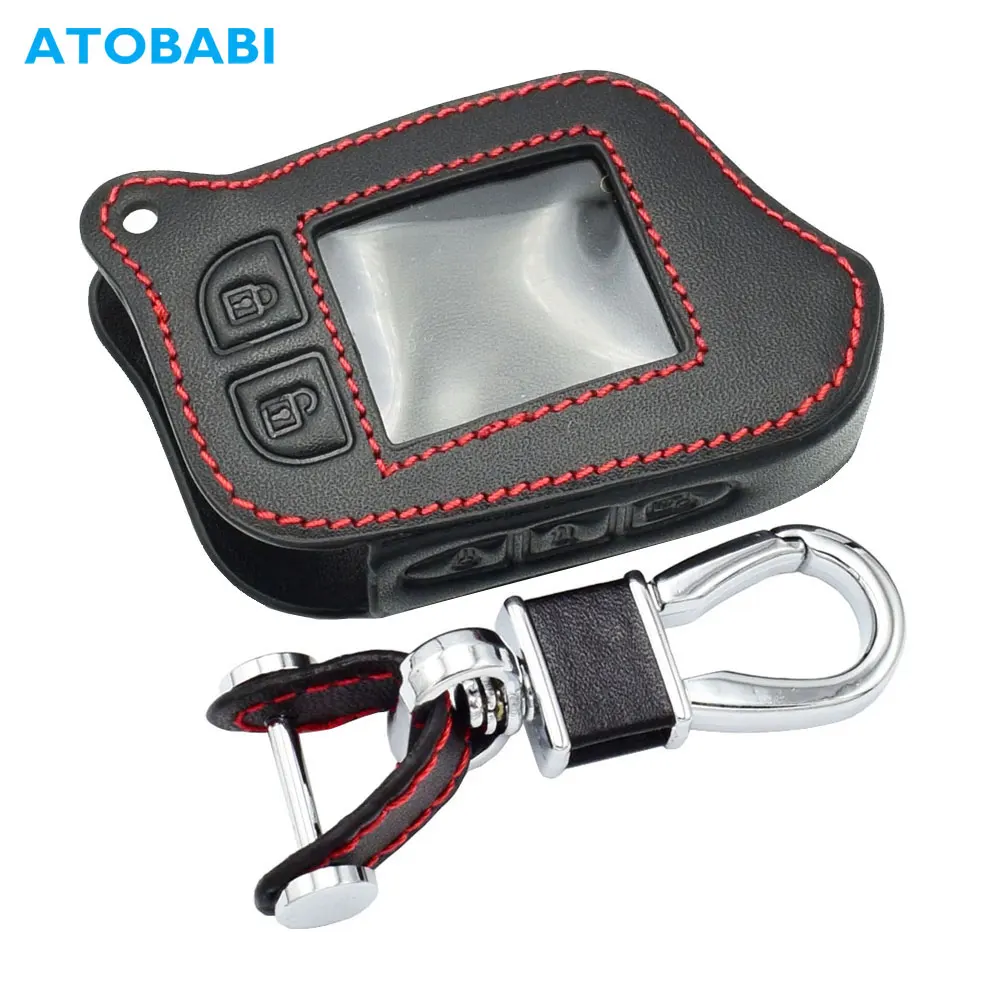 Leather Car Key Cover For Scher-Khan Magicar 13 14 M13 M14 M110AS 2 Way Car Alarm LCD Remote Controller Keys Bag Keychain Case
