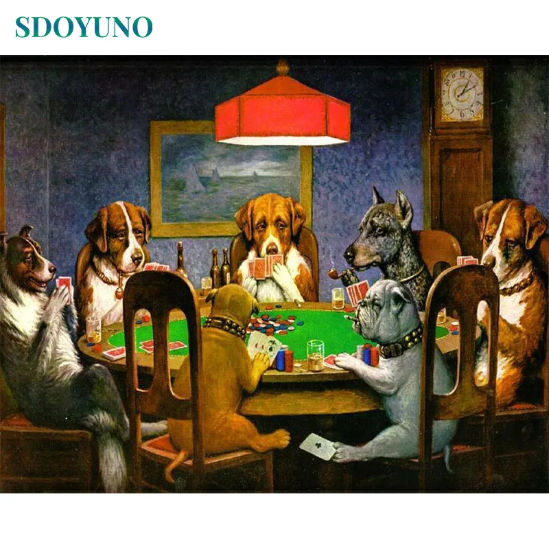 

SDOYUNO Drawing By Numbers Animal Chess and Card Room Dog Wall Art 60X75cm DIY Frameless Painting By Numbers For Home Decor