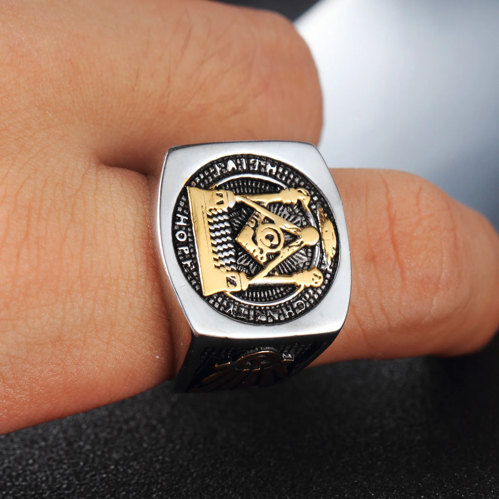 Hip Hop 1pc 316L stainless steel men\'s retro ring AG Masonic ring boyfriend gift Festival gifts jewelry wholesale