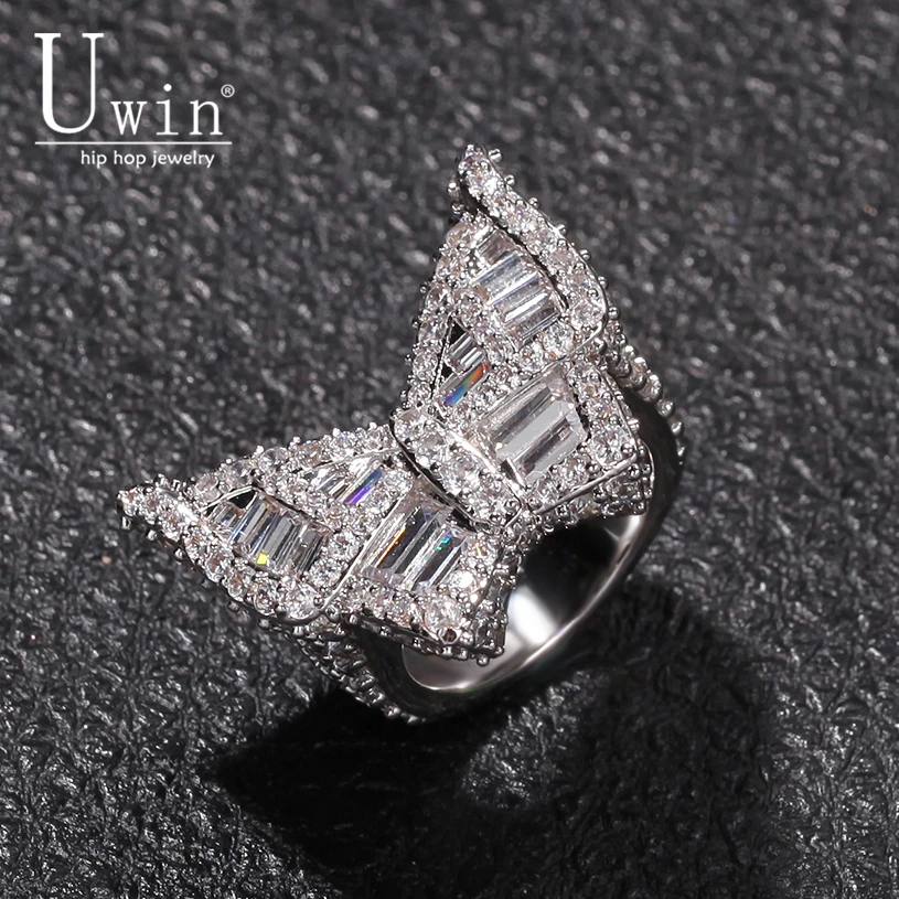 Uwin Butterfly CZ Rings Micro Paved Full Bling Iced Out Cubic Zircon Luxury Fashion Hiphop Jewelry Gift