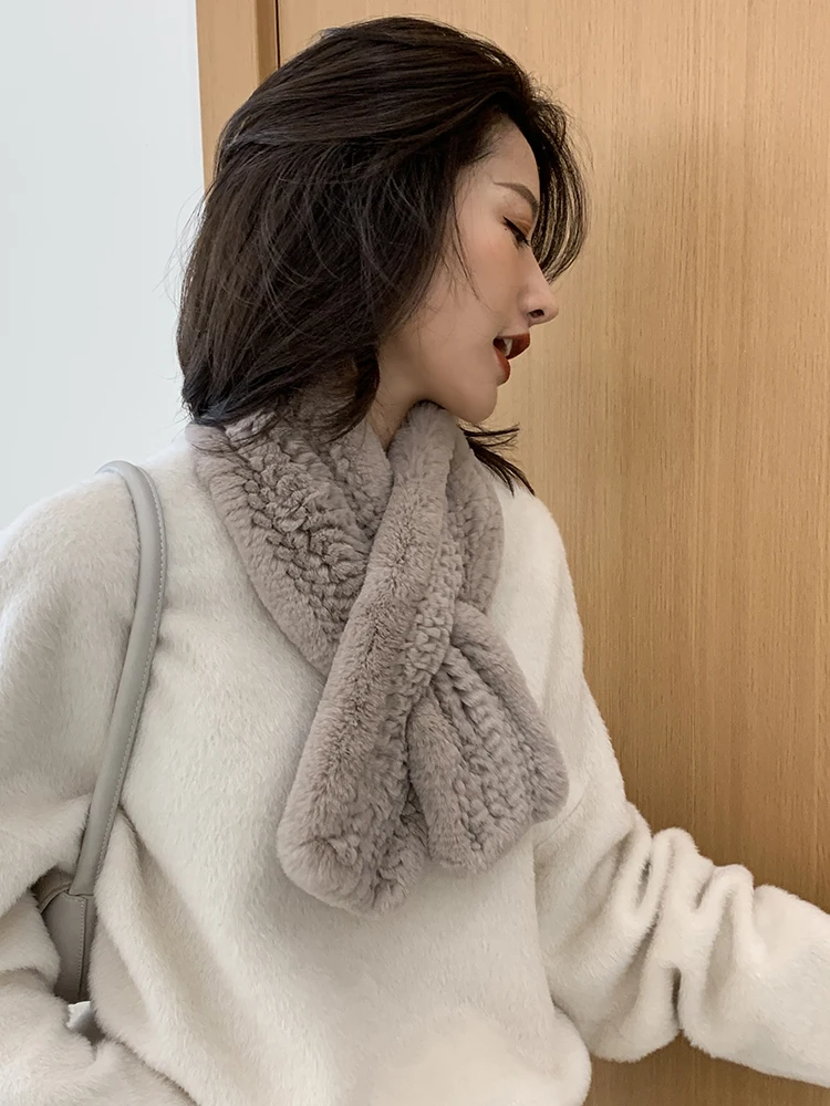 ZDFURS* winter thick real rabbit fur fluffy scarf knitted rex rabbit fur collar rabbit fur muffler fashion scarves