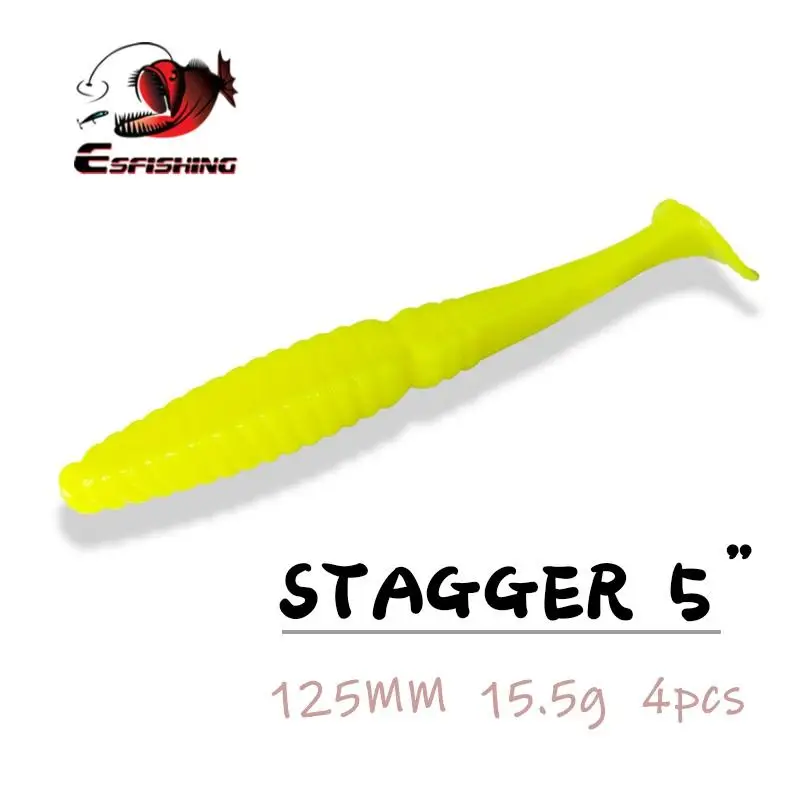 

ESFISHING Stagger Shad 125mm4pcs Artificial Soft Silicone Bait Leurre Souple Wobblers Isca Artificial Fishing Lure