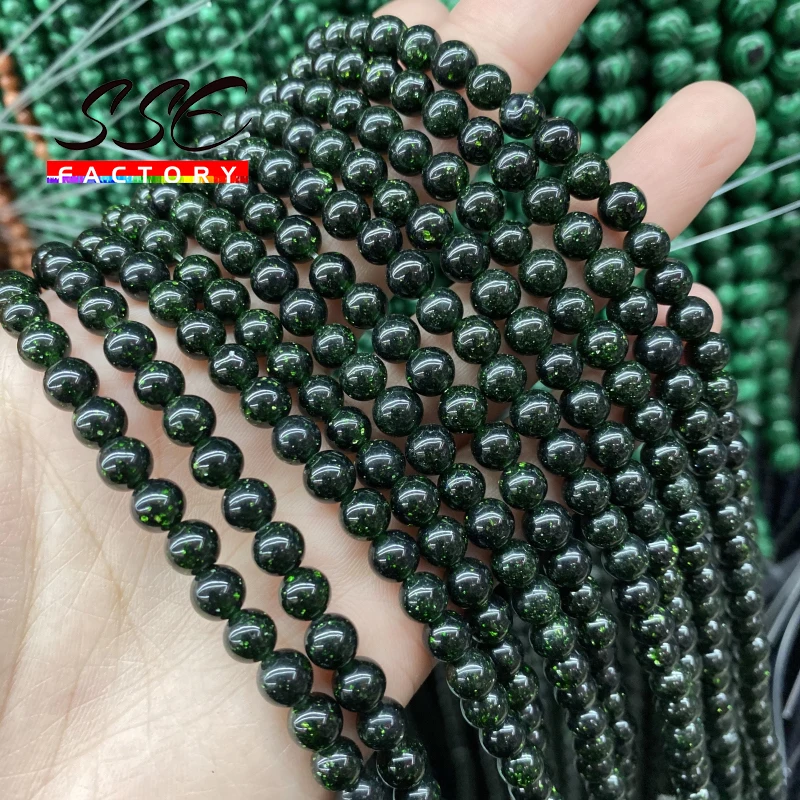 Natural Stone Beads Green SandStone Round Loose Beads 4/6/8/10/12/14 mm For Jewelry Making DIY Bracelet Necklace Accessories 15\