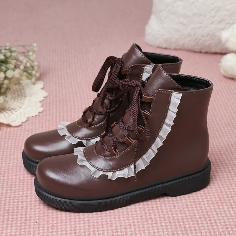 YQBTDL scarpe da donna stivaletti piattaforma spazzatrice incrociata Kawaii Lolita marrone scuro nero 2021 autunno principessa Botas Harajuku