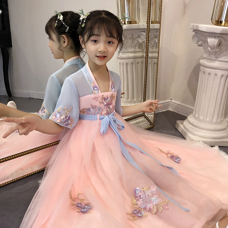 

H2507 Children's Summer Folk Hanfu Dress Baby Ancient Fairy Chinese Style Tang Dresses Girls China Traditional Princess Costumes