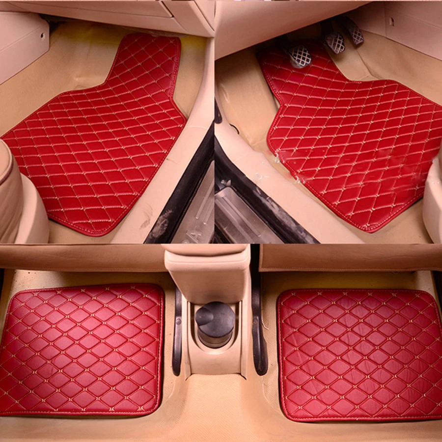 العالمي 4 قطعة الأحمر سيارة الحصير سيارة تتميز بكسوة جلدية مصنوعة من البولي يوريثين وسادة للقدم ل BMW g30 e90 f01 f10 f11 f25 f30 f45 x1 x3 سيارة ملحقاتها