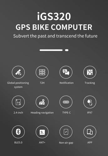 Imagen 2 del producto IGPSPORT-ordenador de ciclismo IGS320 IPX7, con Bluetooth 5,0, ANT +, GPS, batería de 72H, velocímetro de bicicleta inalámbrico, cronómetro tipo C