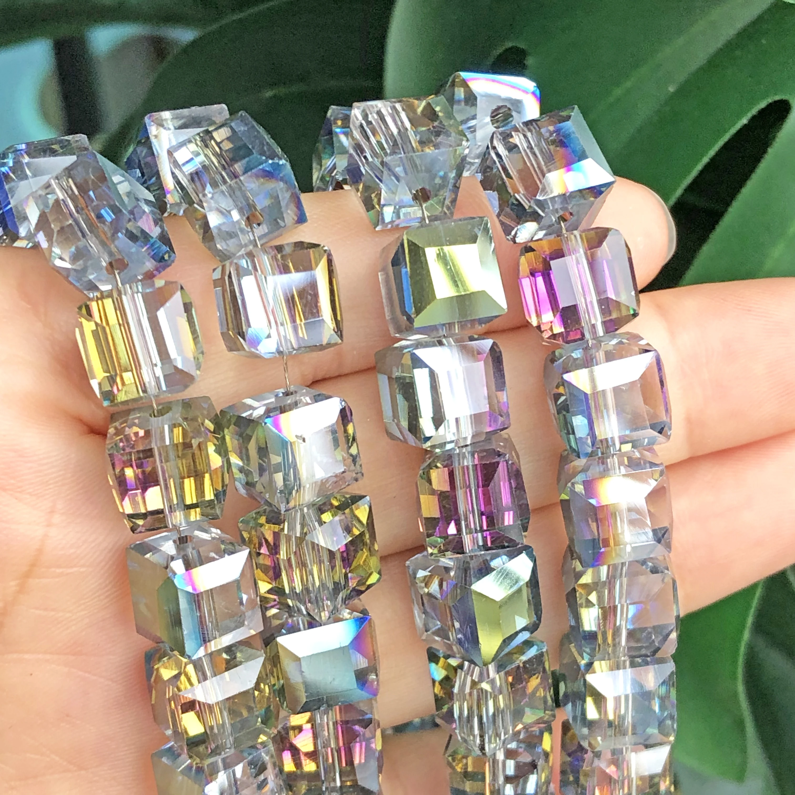 High Quality Fuchsia Green Multicolor Cube Austrian Crystal Glass Square Loose Spacer Beads For Jewelry Making DIY Accessories