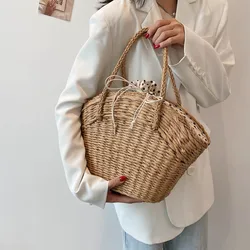 Summer Straw Beach Bag Handmade Woven Women Shoulder Bags Rattan Bags Bohemian Casual Woven Shoulder Totes Handbag Big Capacity