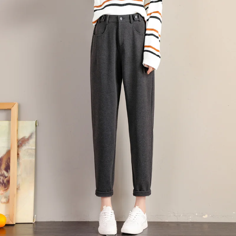 KRCVES Lady Autumn And Winter 2024 New Korean Fashion High Waist Loose Casual Tweed Pants Grandma Harlan Women'S Trousers Female