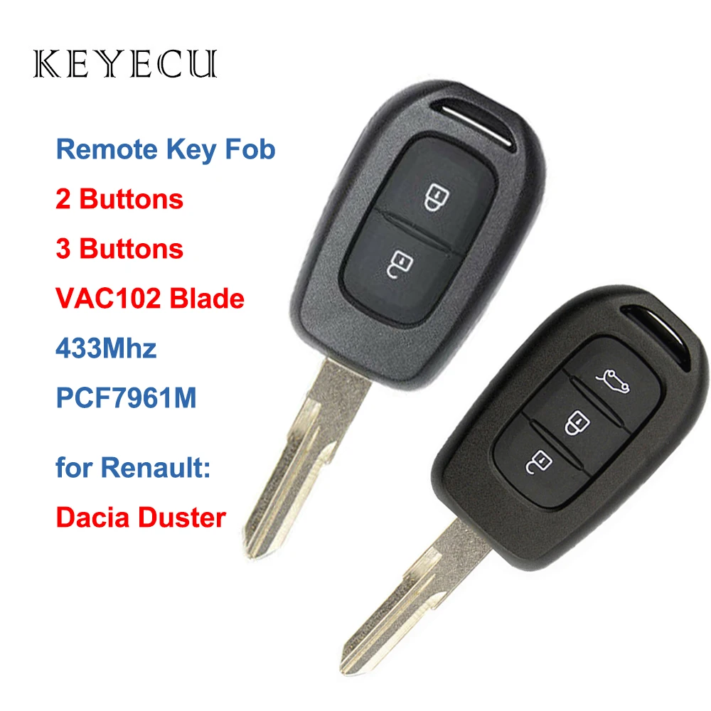 

Keyecu Replacement Remote Key Fob 2 / 3 Buttons 433MHz with PCF7961M Chip for Renault Dacia Duster 2013-2018 Uncut VAC102 Blade