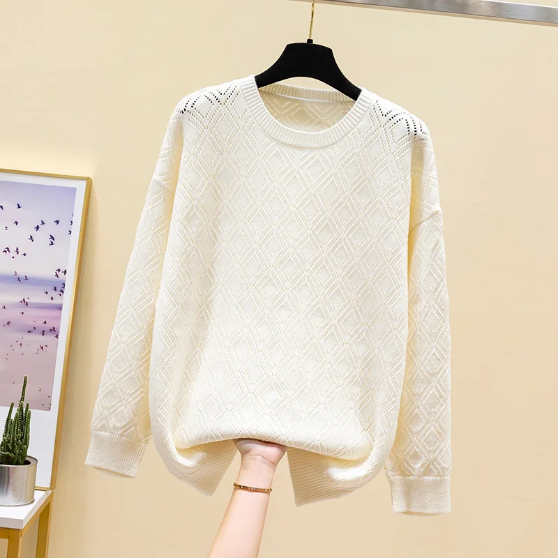 fitting women's wear hollow out pullover with foreign style base coat thin sweater knitted long sleeve top fashion