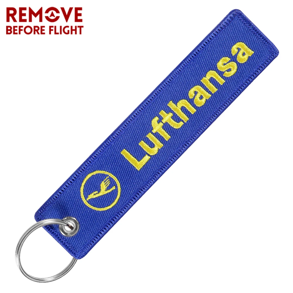 1 PC Blue Luftansa Key Tag Fashion Car Keychain Key Holder for Aviation Key Fob Embroidery Remove Before Flight Christmas Gift