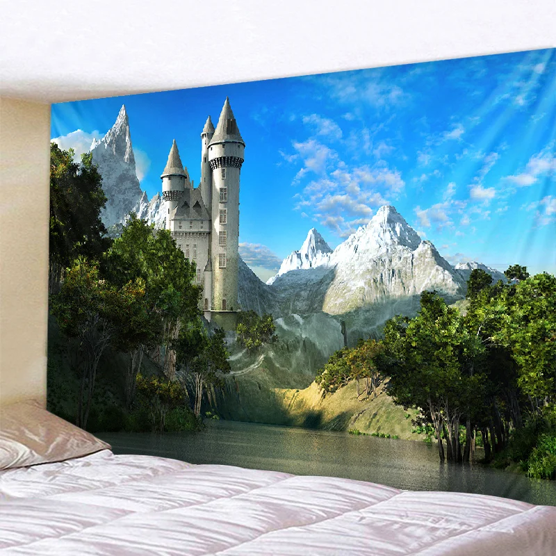 Magic Castle Tapestry for Halloween, Hogwarts Background, Moon Background, Wizard Party Banner Decoration