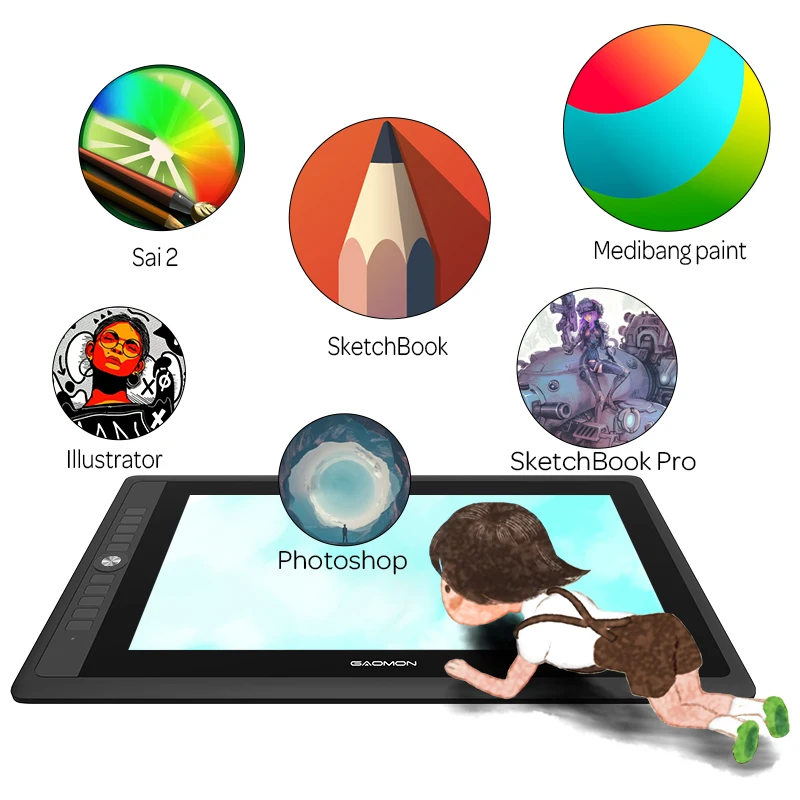 Imagem -04 - Gaomon-display Tablet Gráfico Totalmente Laminado com Teclas Express 8192 Passive Tilt Suporte Pen 88 Ntsc Pd156 Pro 156 Pol