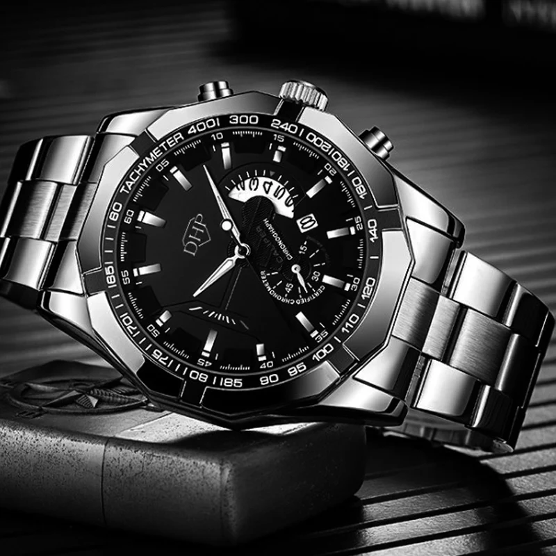 Men's Large Dial Watch Non Mechanical Luminous Waterproof Calendar Watch Fashion Trend Multi Function Stainless Quartz Watch