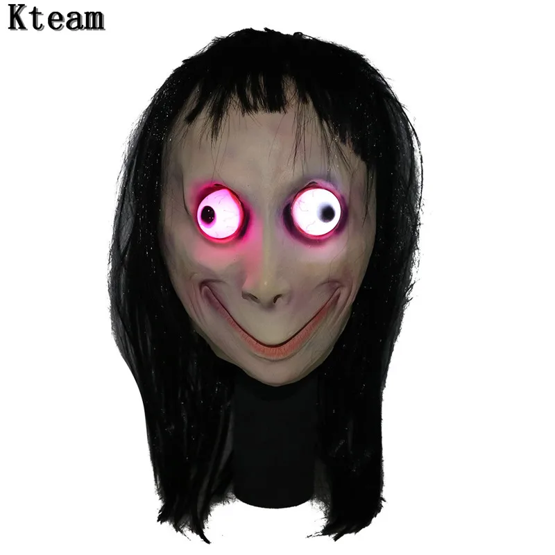 

Hot New Death Game MOMO Mask No Bang Style SCARY Mask Tern Halloween Female Ghost Wig Masks Festival Party Playing Supplies toys