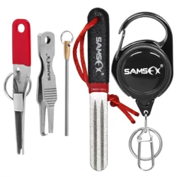 SAMSFX Fishing Quick Knot Tying Tool, Hook Sharpener, Split Rings Opener and Upper Bait Aid Gear Combo