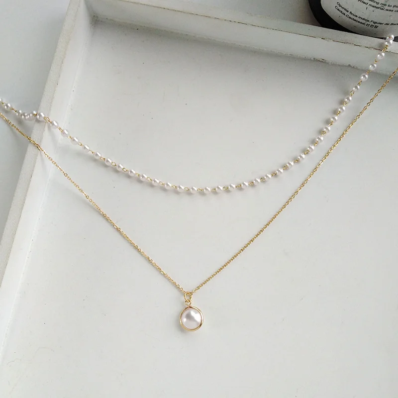 Doppel-schichten Imitation Perle Halsketten für Frauen Runde Perle Anhänger Halskette Koreanische Mode Charme Hals Zubehör Collares – Detail 8
