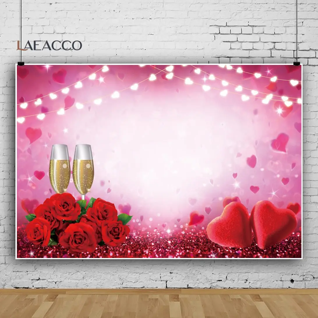 

Laeacco Glitter Light Bokeh Champagne Photography Background Valentine's Day Red Rose Heart Love Backdrop For Photo Studio Pr