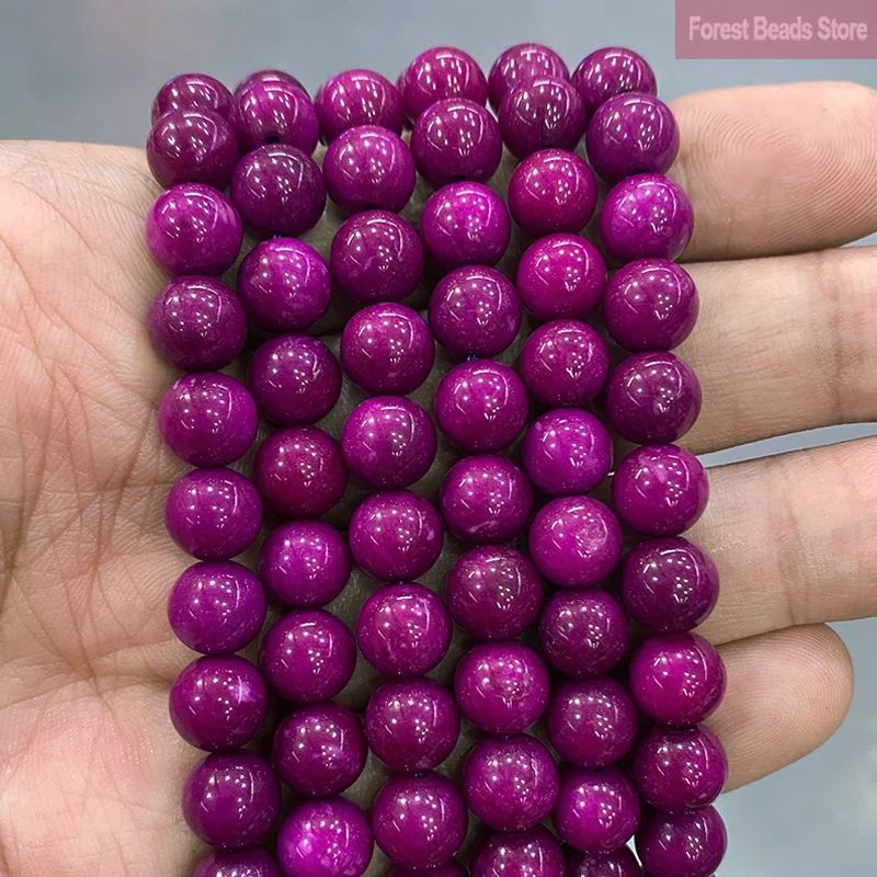 Naturalny gładki fioletowy jaspis chalcedon kule Diy bransoletka naszyjnik kolczyki do tworzenia biżuterii 15 "Strand 6 8 10 12MM