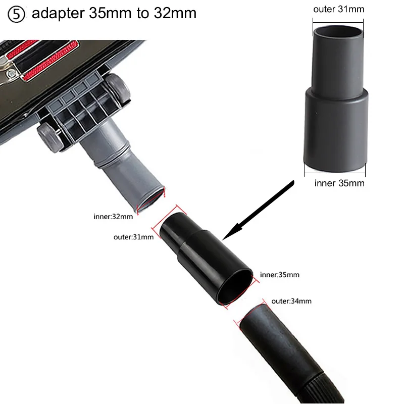 ชุดห้าชิ้นขนาดเล็กอุปกรณ์เสริมสำหรับเครื่องดูดฝุ่น,แปรง,หัวดูด,อะแดปเตอร์ภายใน35มม.ถึง32มม.ชิ้นส่วนเครื่องดูดฝุ่น
