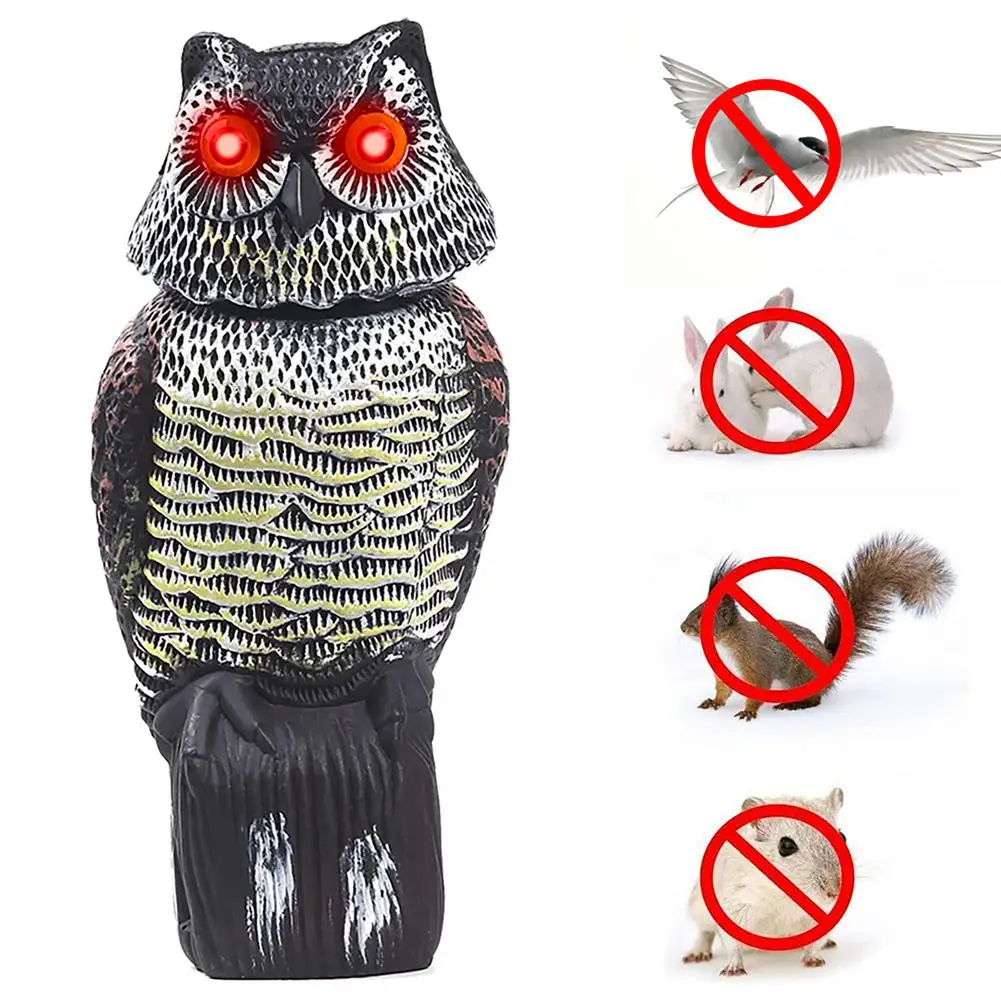 

Owl Garden Ornaments Scarecrow Sound Control Light Owl Decoy Statue 360 Degree Shaking Head Owl Garden Decoration