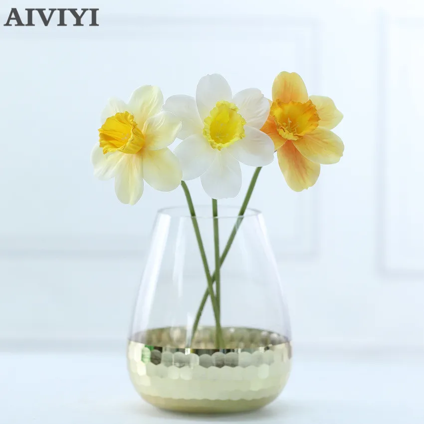 Single Hose Small Daffodils Home Room Artificial Narcissus Flower Living Window Decor Fake Flowers Wedding Scene Decor Daffodil