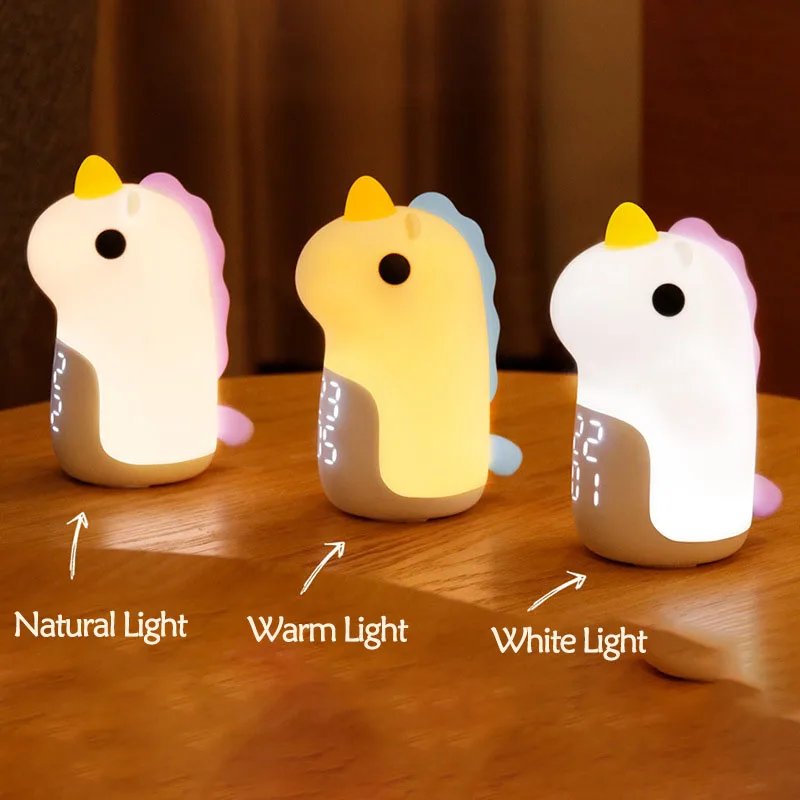 Multifunctional Smart Unicorn Alarm Clock Night Light Voice Control Creative Children's Bedroom Silicone Night Lights