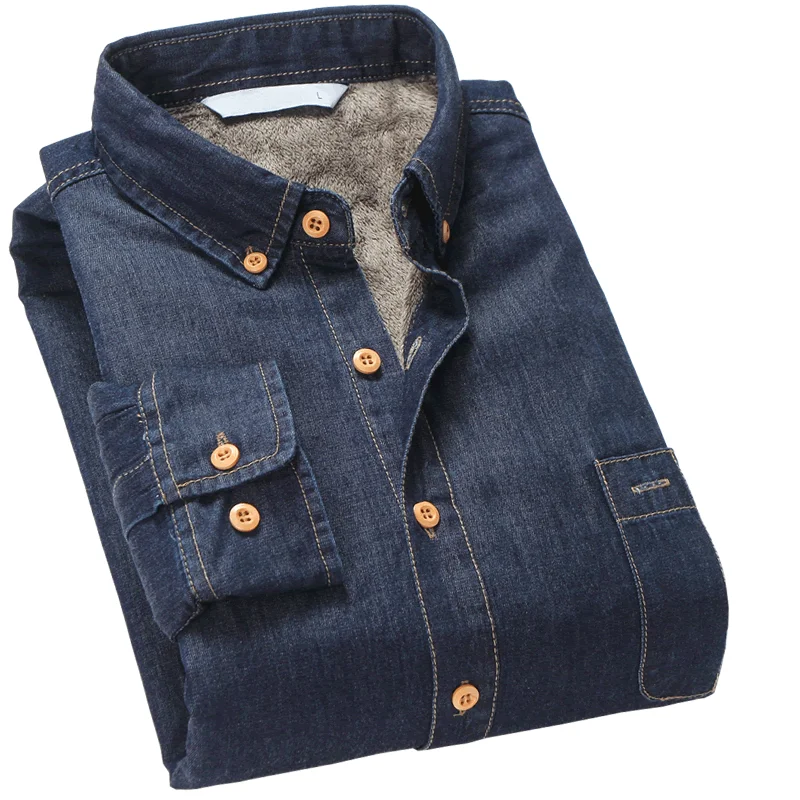 Fashion Brand Winter Jeans Shirt Men Warm Fleece Lined Velvet Denim Shirts Cowboy Coats Outwear Windbreaker Thick Clothing