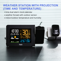 FanJu FJ3391 Weather Station With Projection |Weather Monitor |DCF Radio control | Calendar |7 languages| Backlight Alarm Clock