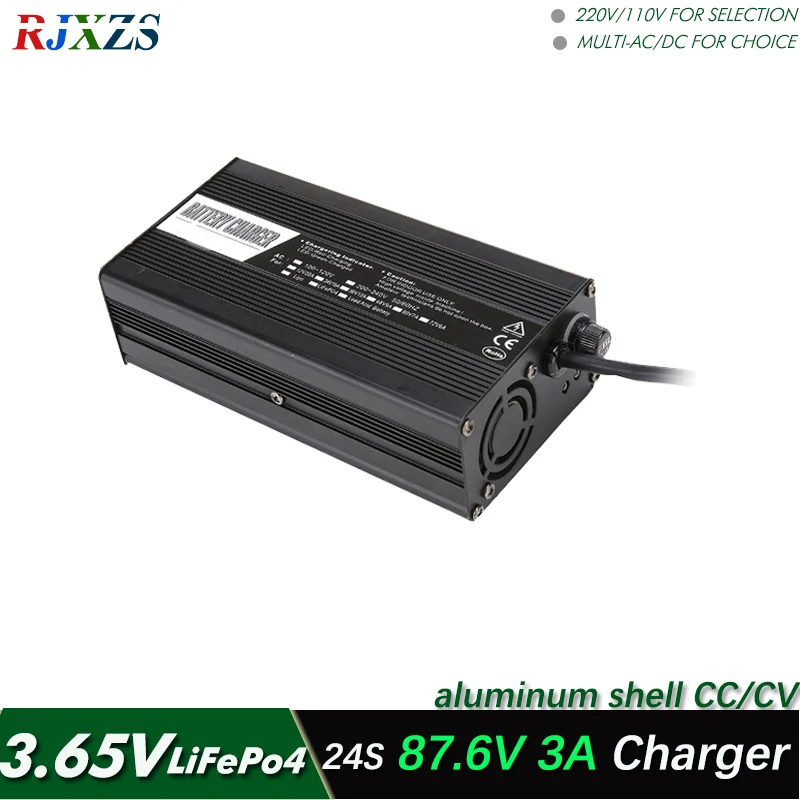 

87.6V 3A charger for 24S LiFePo4 battery pack smart charger support CC/CV mode 3.65V*24=87.6V