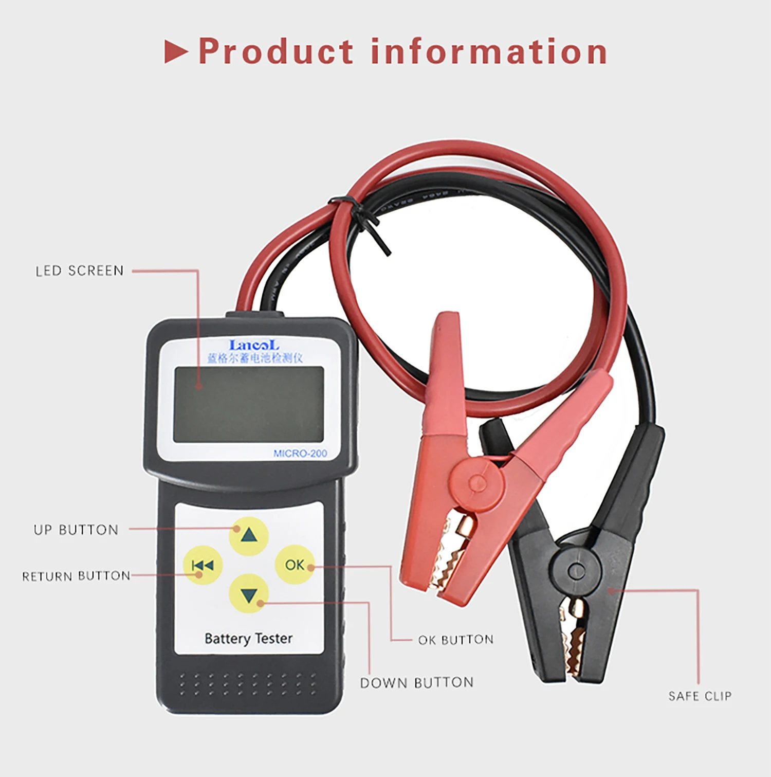 Lancol 자동차 배터리 테스터, Micro200, 12V 배터리 시스템 분석기, 100-2000CCA 충전 크랭킹 진단 도구