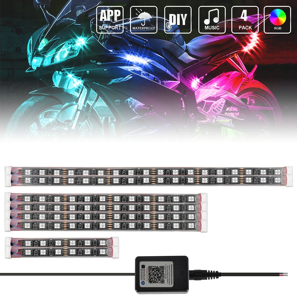 

Motorcycle LED Neon Strip Lamp 8pcs RGB Multicolor Under Glow Lights APP Remote Control 5050SMD LED Car Decorative Light Strip