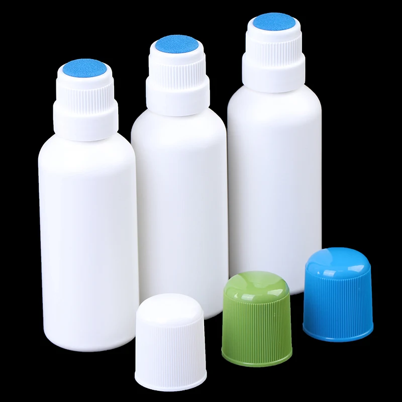 1Pc 30/50/60/100Ml Pijn Vloeibare Fles Met Spons Applicator Medicijnflessen Met Blauwe Spons Hoofd Pijn Applicator