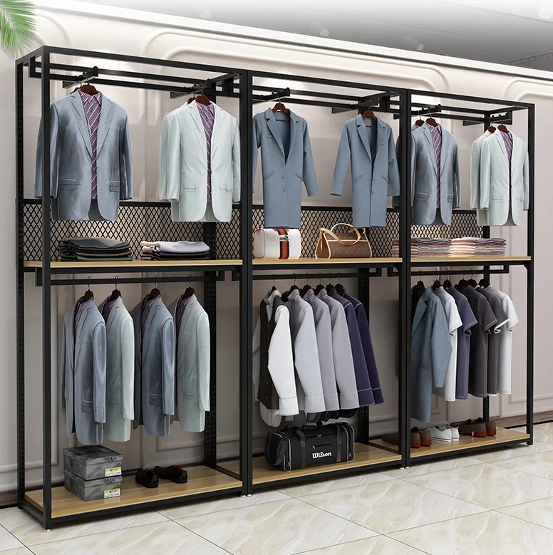 

Clothing store display rack floor type double layer display rack clothes hanging rack men's and women's clothing store children