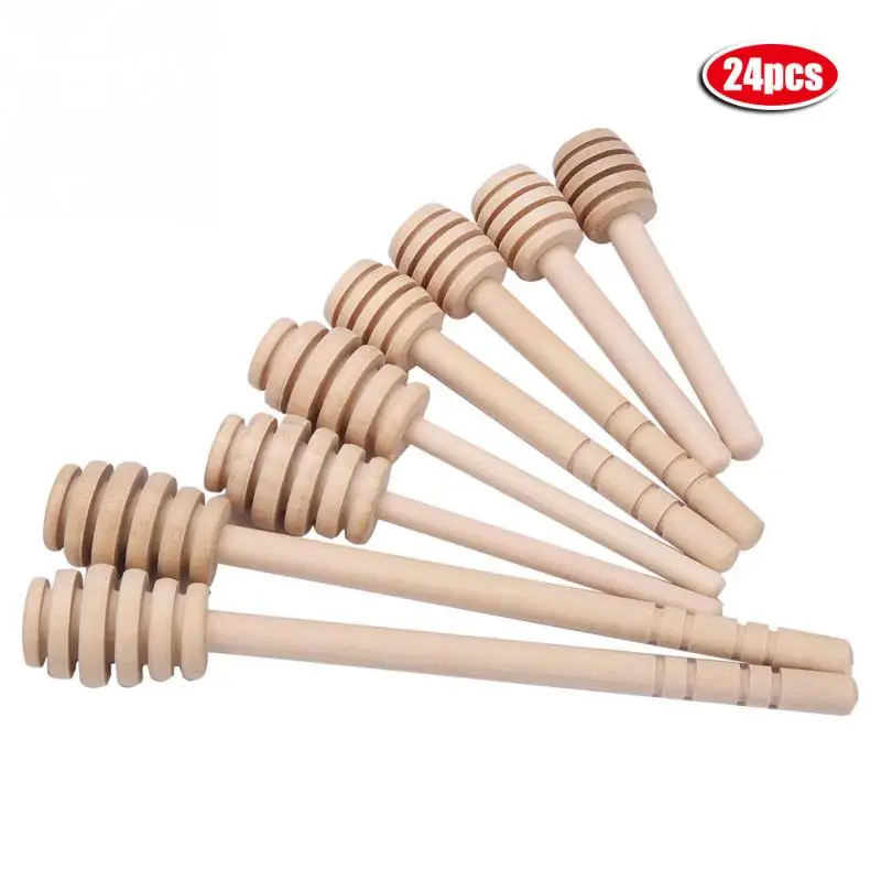 24pcs Wooden Honey Stick Honey Dipper Party Supply Wood Honey Spoon Stick For Honey Jar Long Handle Mixing Stick Cuchara Miel