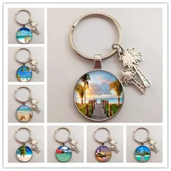 Beautiful beach keychain Maldives scenery keychain ocean landscape charm keychain beach coconut tree relax gift travel jewelry
